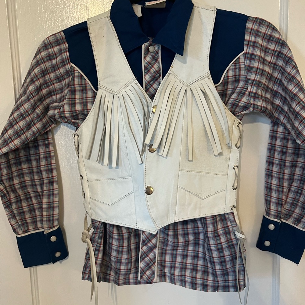 Children’s Chisholm Trail Vintage Plaid Shirt with Vintage white leather vest